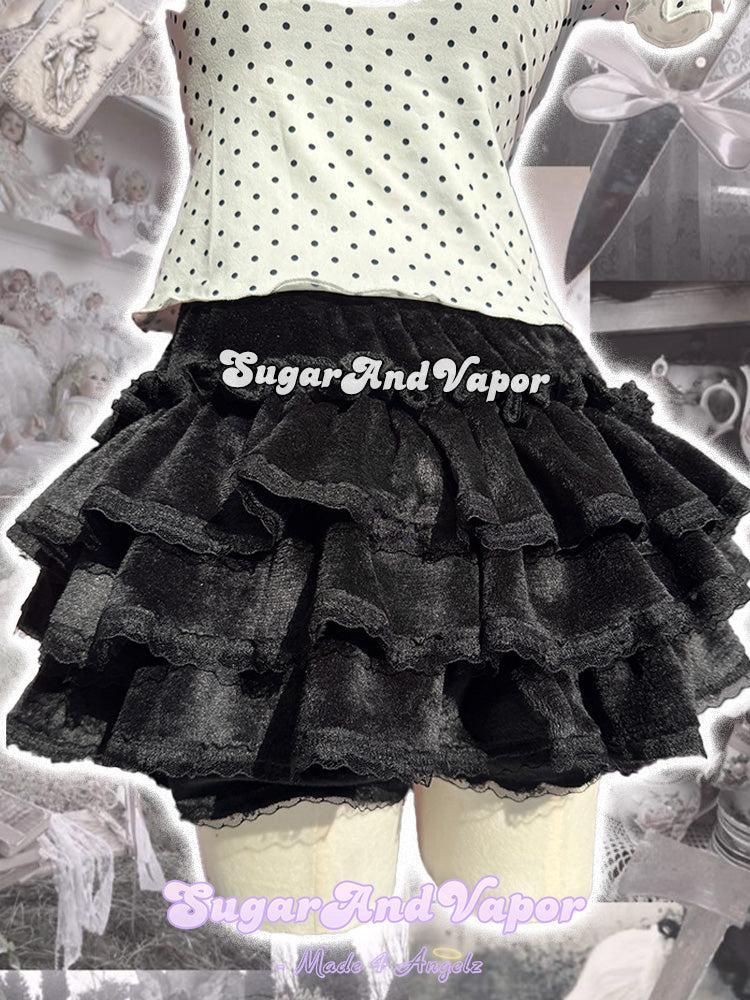 Eliana Doll Black Warm Fleece Flared Skort-Skirts-SugarAndVapor