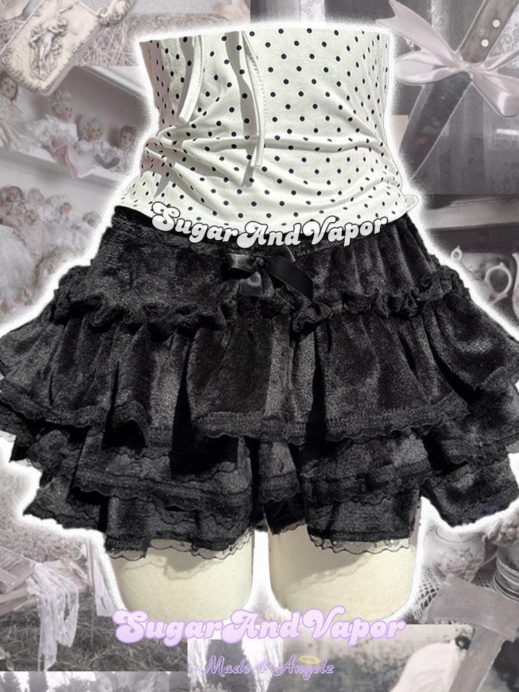 Eliana Doll Black Warm Fleece Flared Skort-Skirts-SugarAndVapor