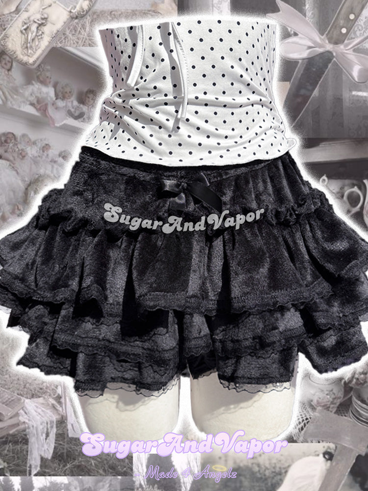 Eliana Doll Black Warm Fleece Flared Skort-Skirts-SugarAndVapor