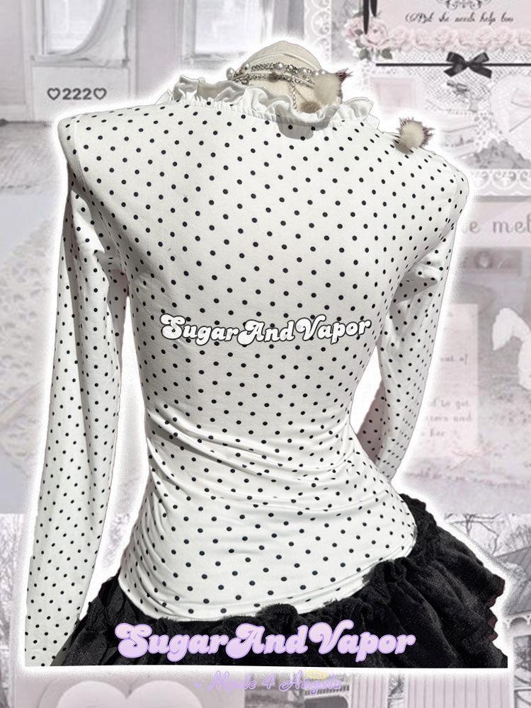 Ellenette Polka Dot Ruffle Long Sleeve Top-TOPS-SugarAndVapor