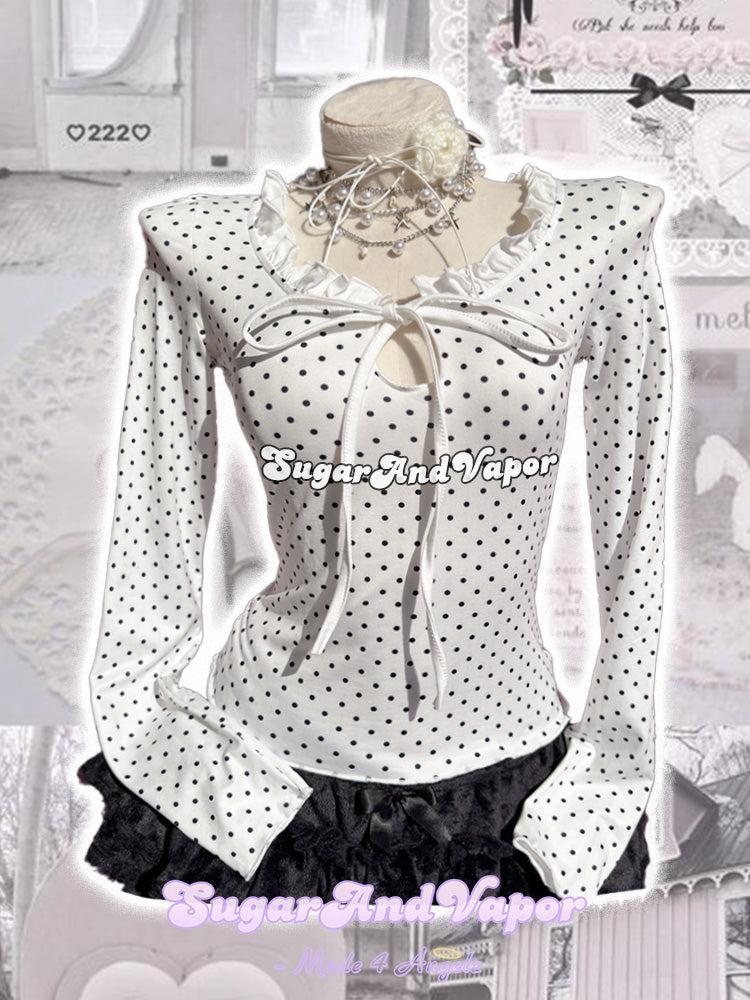 Ellenette Polka Dot Ruffle Long Sleeve Top-TOPS-SugarAndVapor