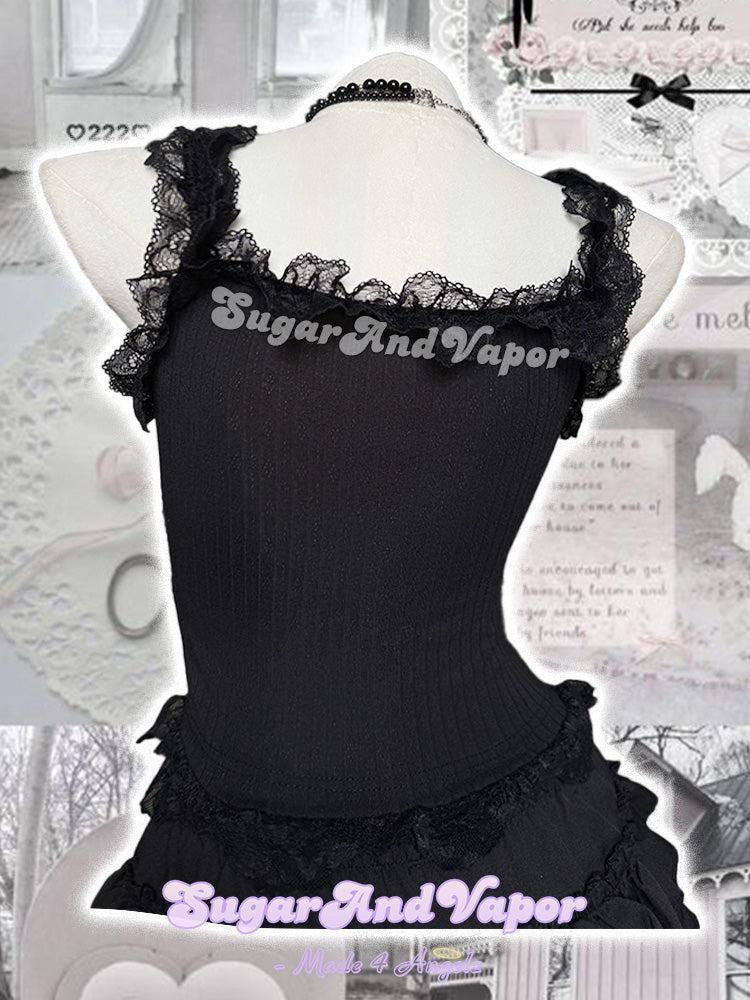 Esther Dark Coquette Black Lace Strappy Top-TOPS-SugarAndVapor