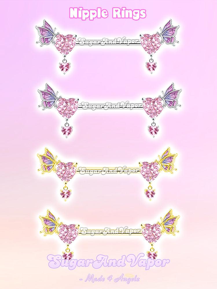 Fairy Wings Heart Gem Nipple Rings Set-Nipple Rings-SugarAndVapor