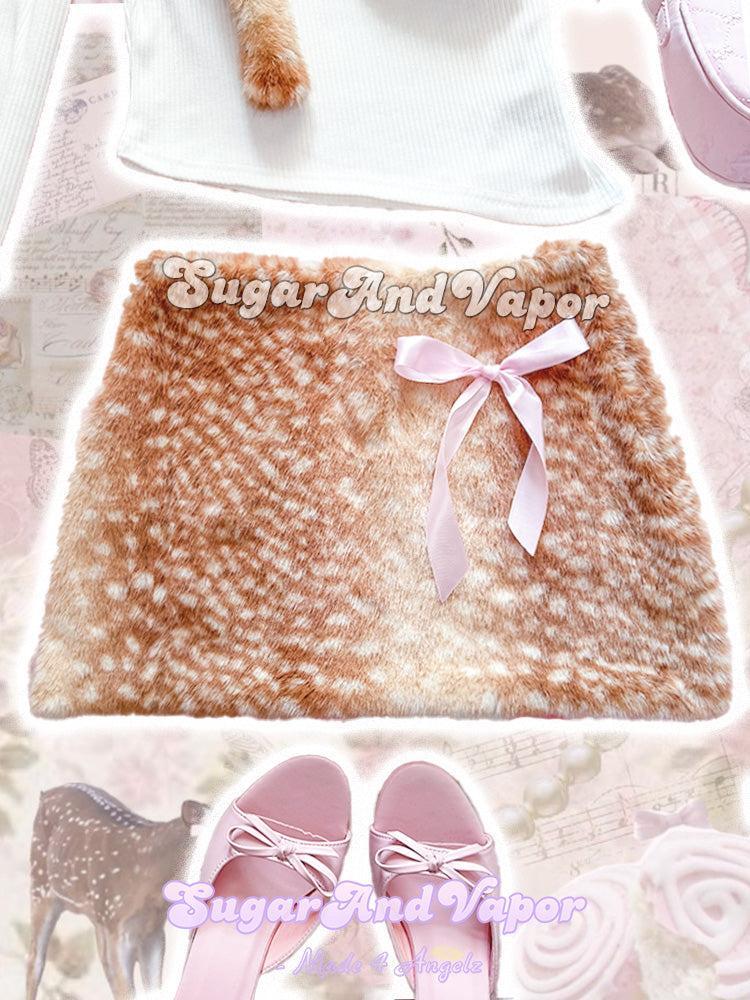 Fawn Dream Bambi Furry Pink Bow Mini Skirt-Skirts-SugarAndVapor