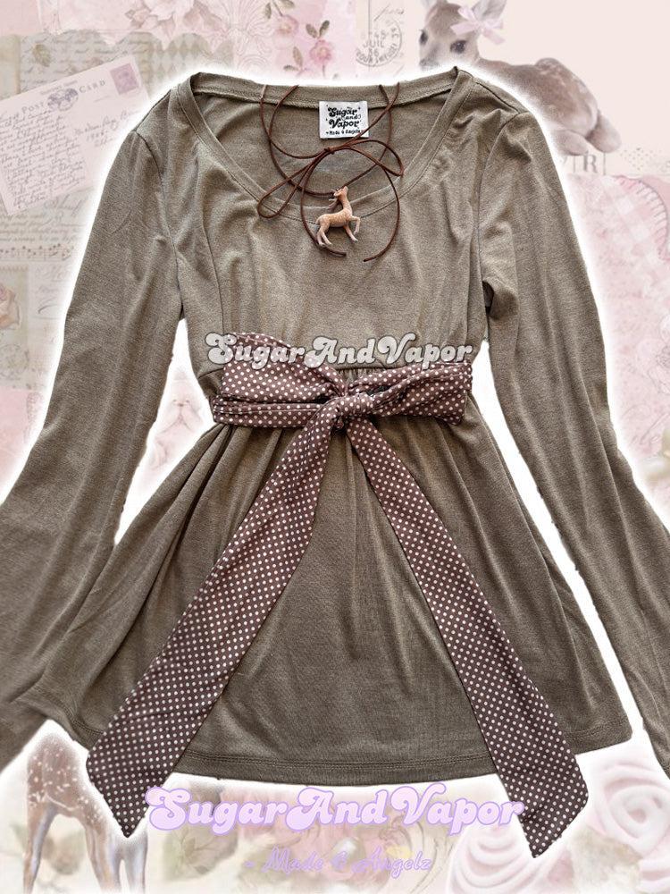 Fawnie Polka Bow Sweet BabyDoll Long Sleeve Top-TOPS-SugarAndVapor