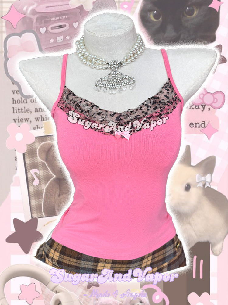 Flavia Y2K Hot Pink Leopard Lace Cami Top