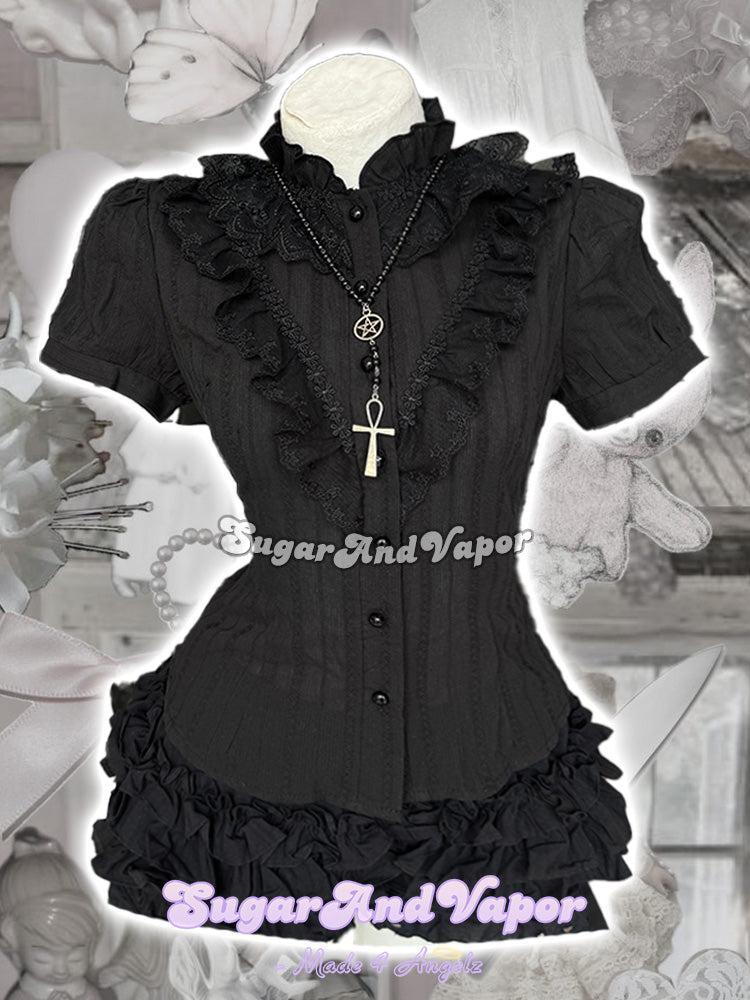 Gina Gothic Lace Jacquard Textured Shirt Top