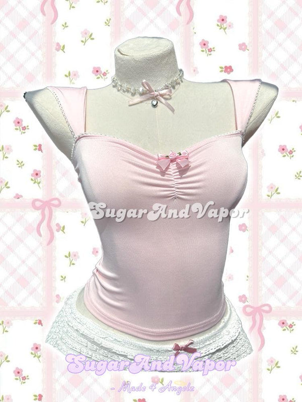 Giselle Pink Bow Ruching Soft Crop Top-TOPS-SugarAndVapor