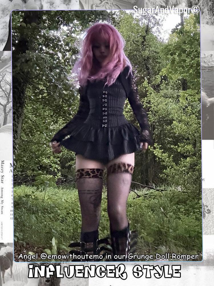 Grunge Doll Stripes Flared Romper Dress 2.0-DRESSES-SugarAndVapor