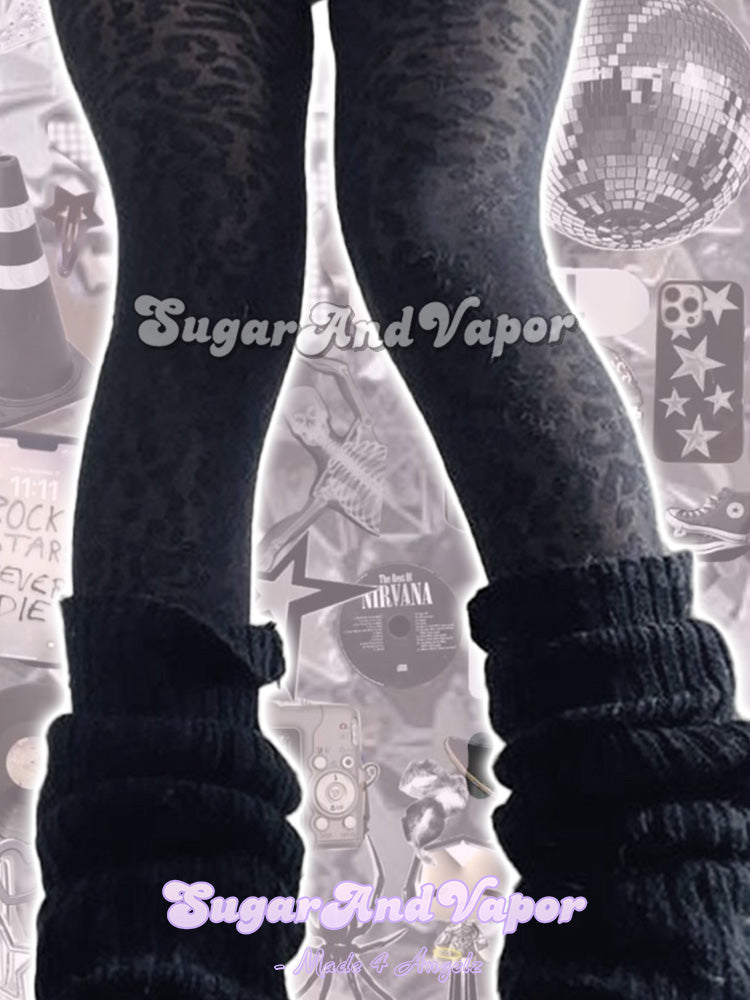 Grunge Leopard Black Tights Pantyhose-SOCKS & TIGHTS-SugarAndVapor