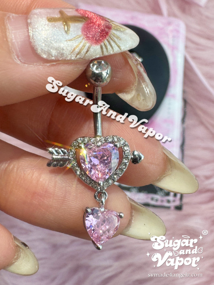 Heart Arrow Pink Gems Belly Ring-Belly Ring-SugarAndVapor