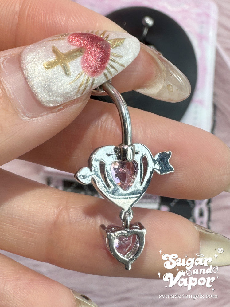 Heart Arrow Pink Gems Belly Ring-Belly Ring-SugarAndVapor