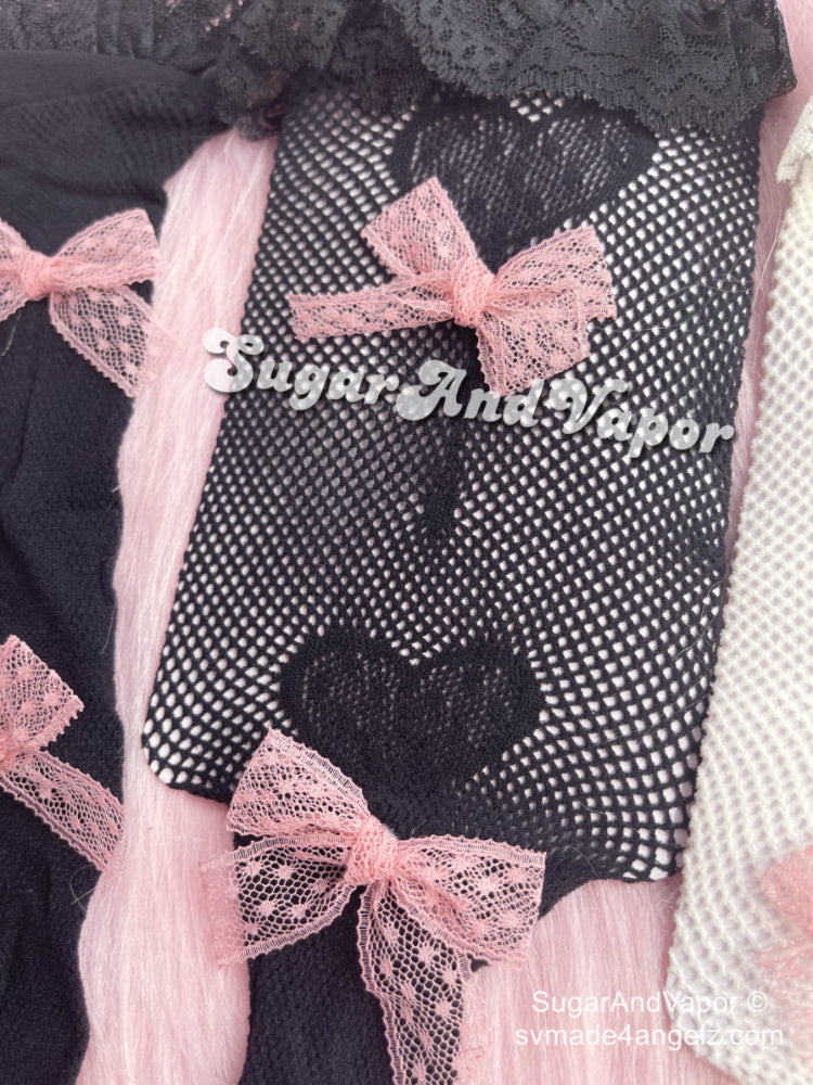 Heart Lollipops Kawaii Knee-High Fishnet Stockings-SOCKS & TIGHTS-SugarAndVapor