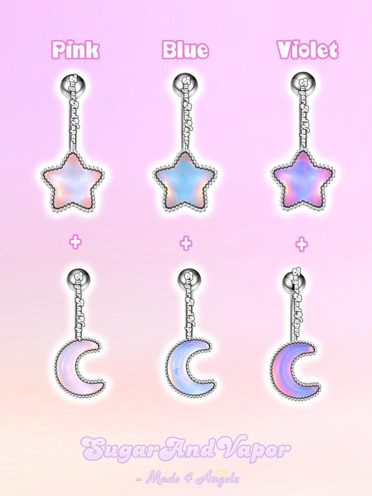Iridescent Unique Moon & Star Belly Ring Set-Belly Ring-SugarAndVapor