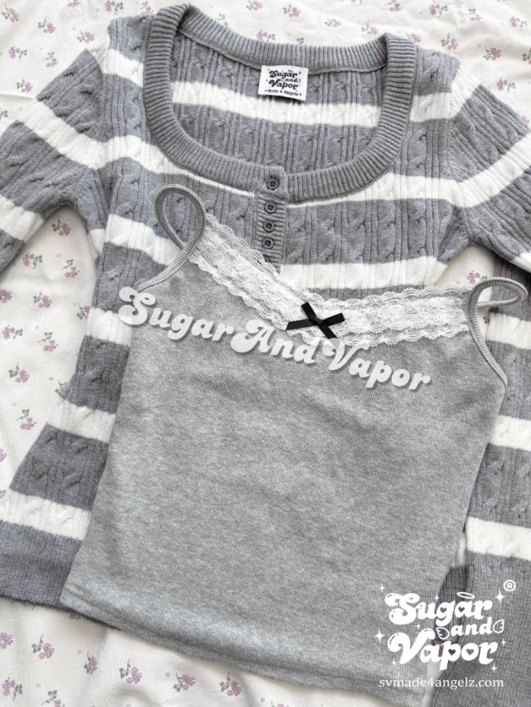 Ivy Grey Cozy Cable Knit Sweater + Lace Cami Set-TOPS-SugarAndVapor