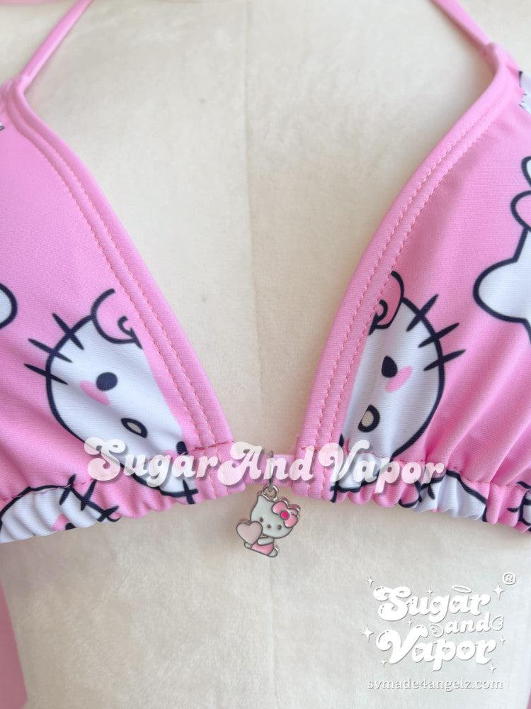 Kawaii Kitten Face Pink Bikini Set-Swimsuits-SugarAndVapor
