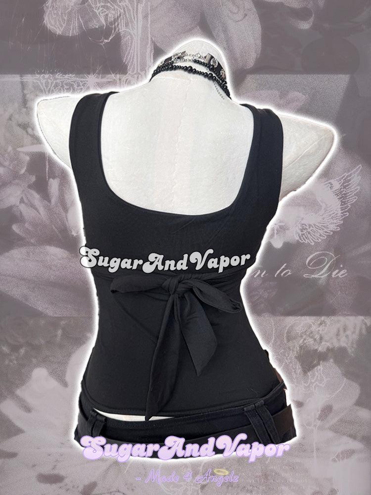 Lenora 2000s Floral Print Black V-neck Tank Top-TOPS-SugarAndVapor