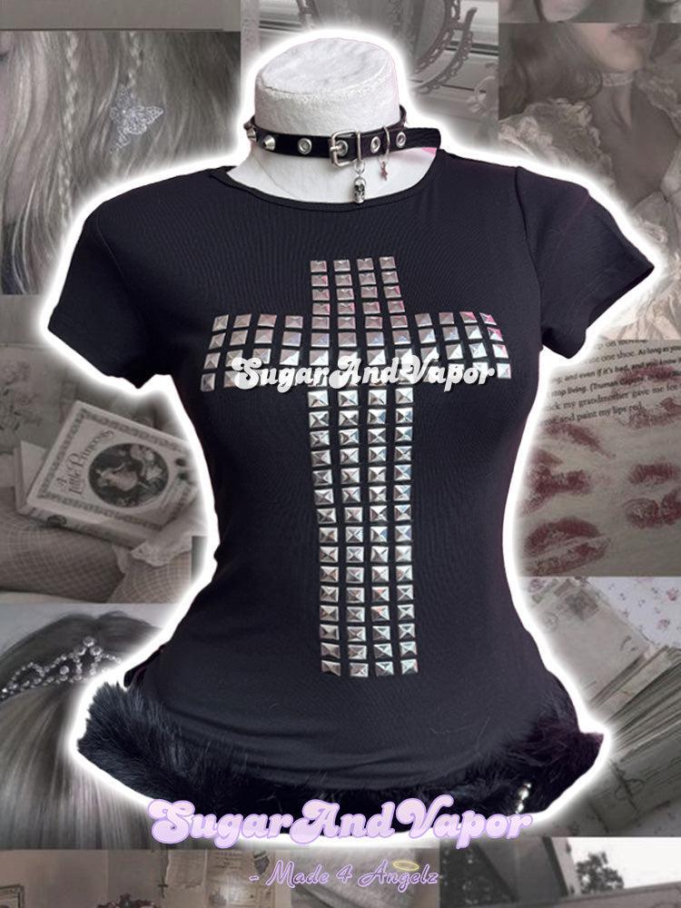Liora Gothic Metal Cross Slim Top-TOPS-SugarAndVapor