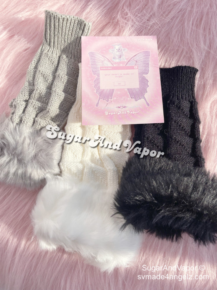 Lucia Snow Furry Fingerless Gloves-SOCKS & TIGHTS-SugarAndVapor