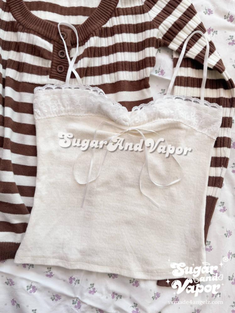 Lumière Milk Cocoa Brown Sweater + Lace Cami Set-TOPS-SugarAndVapor