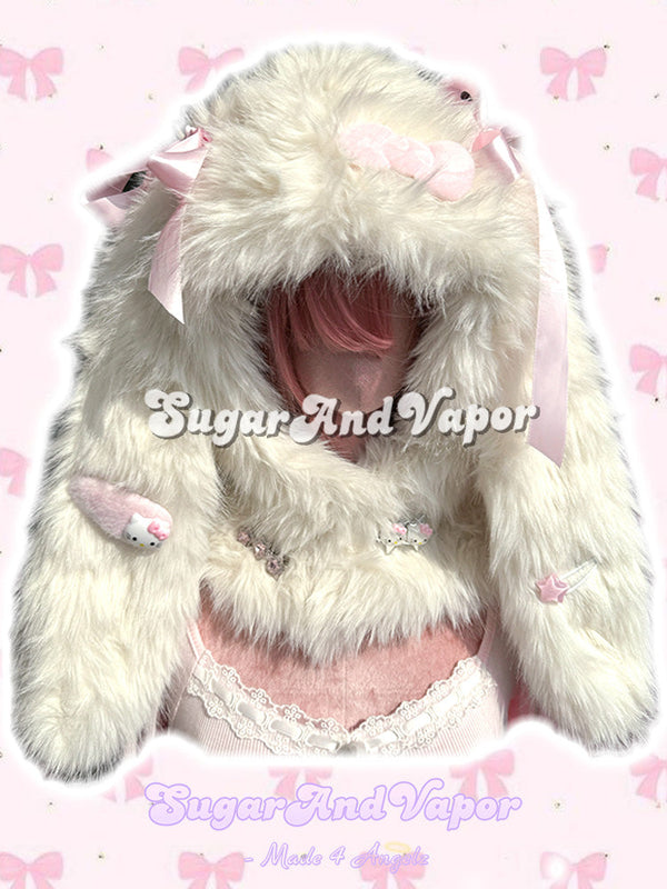 Luxury Furry Bunny One-piece Hat Scarf-Hats-SugarAndVapor