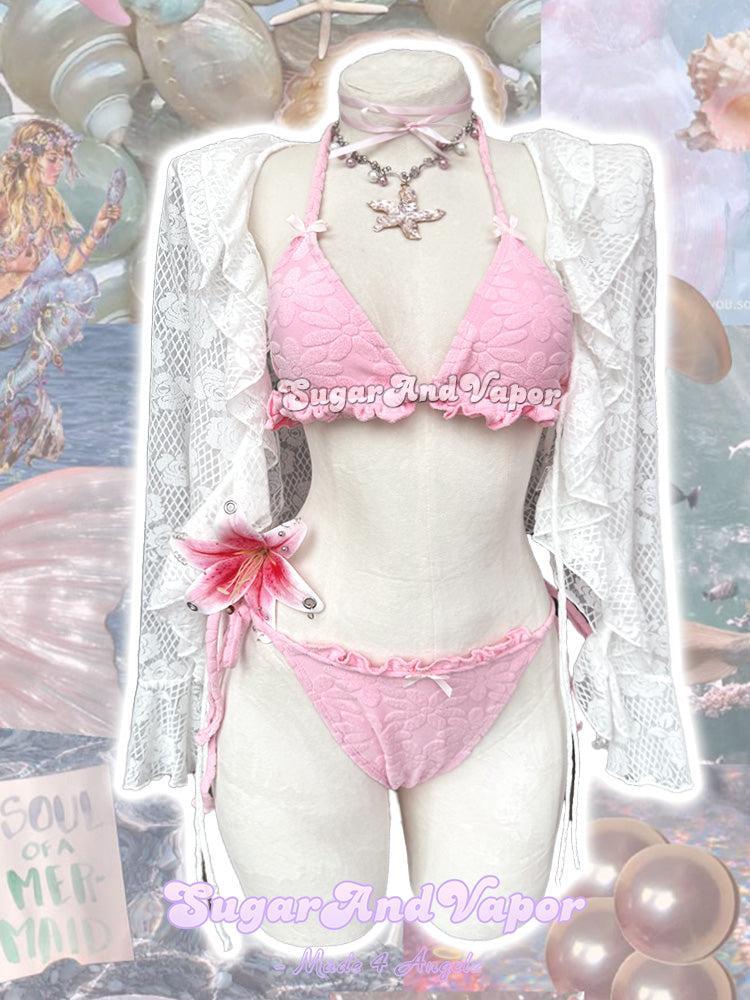 Lynelle White Floral Lace Ruffle Cover-Up Top-TOPS-SugarAndVapor