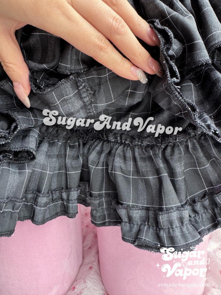 Madeleine Noir Dark Plaid Flare Layered Skort-Skirts-SugarAndVapor