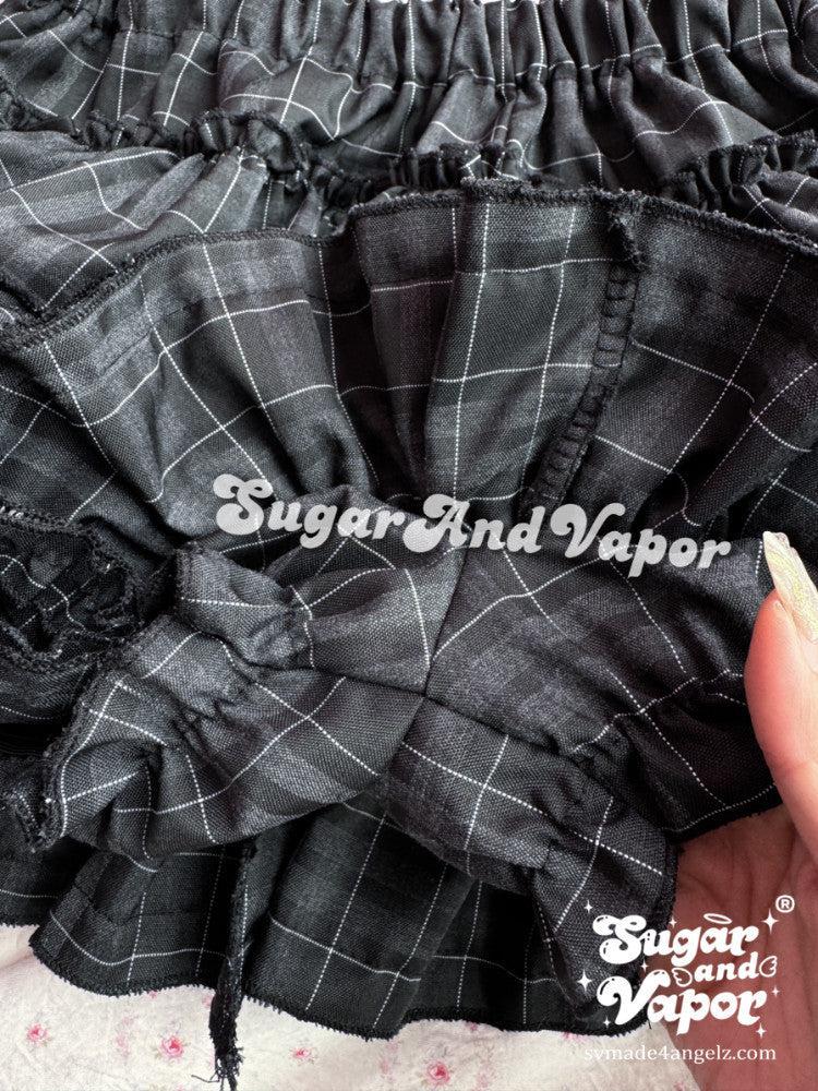 Madeleine Noir Dark Plaid Flare Layered Skort-Skirts-SugarAndVapor