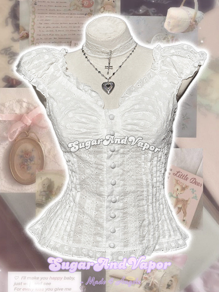 Marcelline Black Vest & Oveline White Blouse Top Set-TOPS-SugarAndVapor