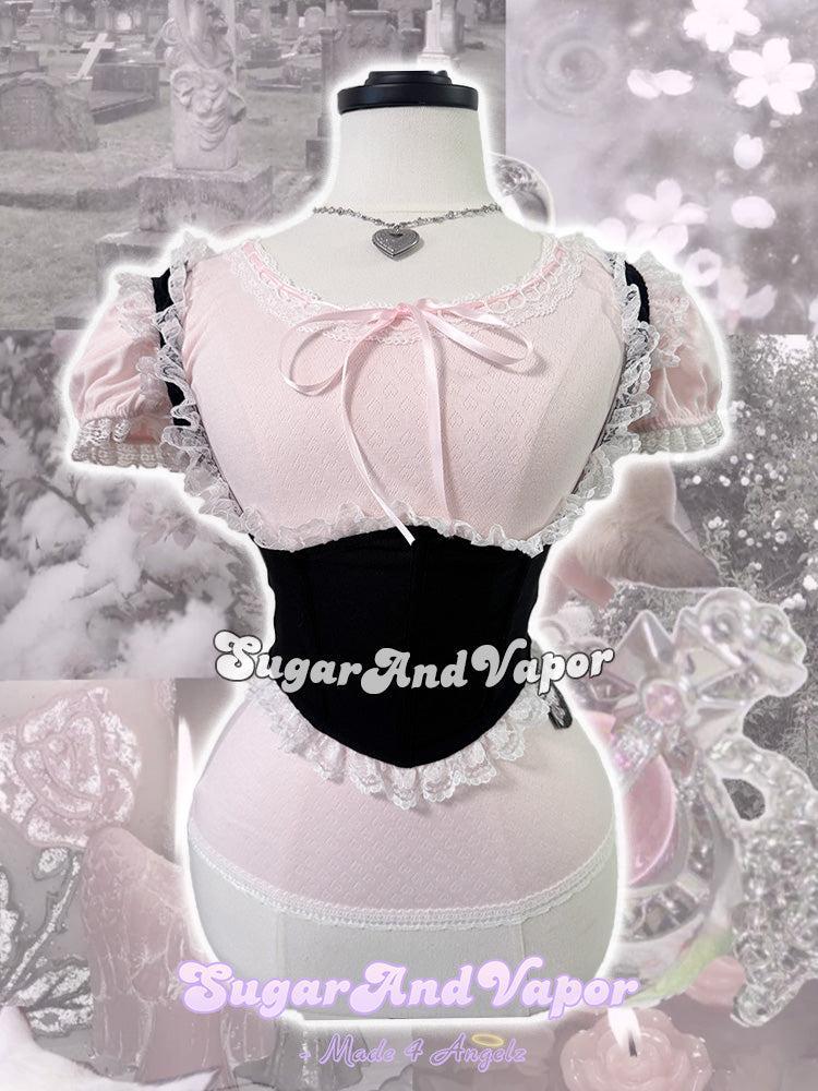 Mariana Pink Jacquard Lace Top + Holly Corset-TOPS-SugarAndVapor