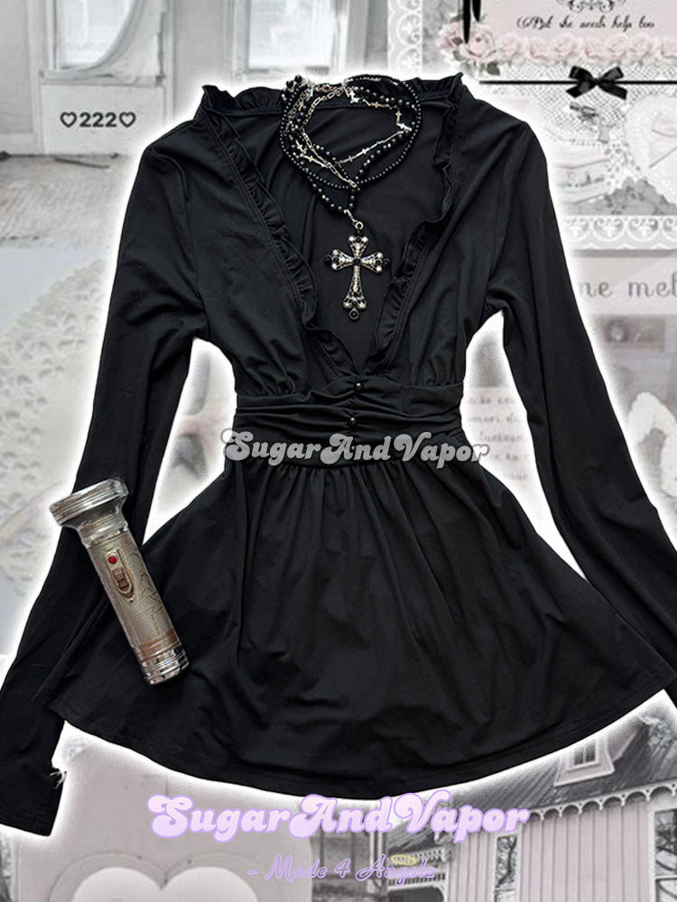 Melrose Soft Gothic Ruffle Babydoll Top-TOPS-SugarAndVapor