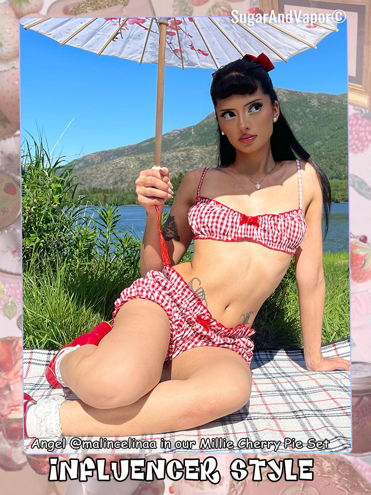 Millie Cherry Pie Gingham Top+Short Set-TOPS-SugarAndVapor