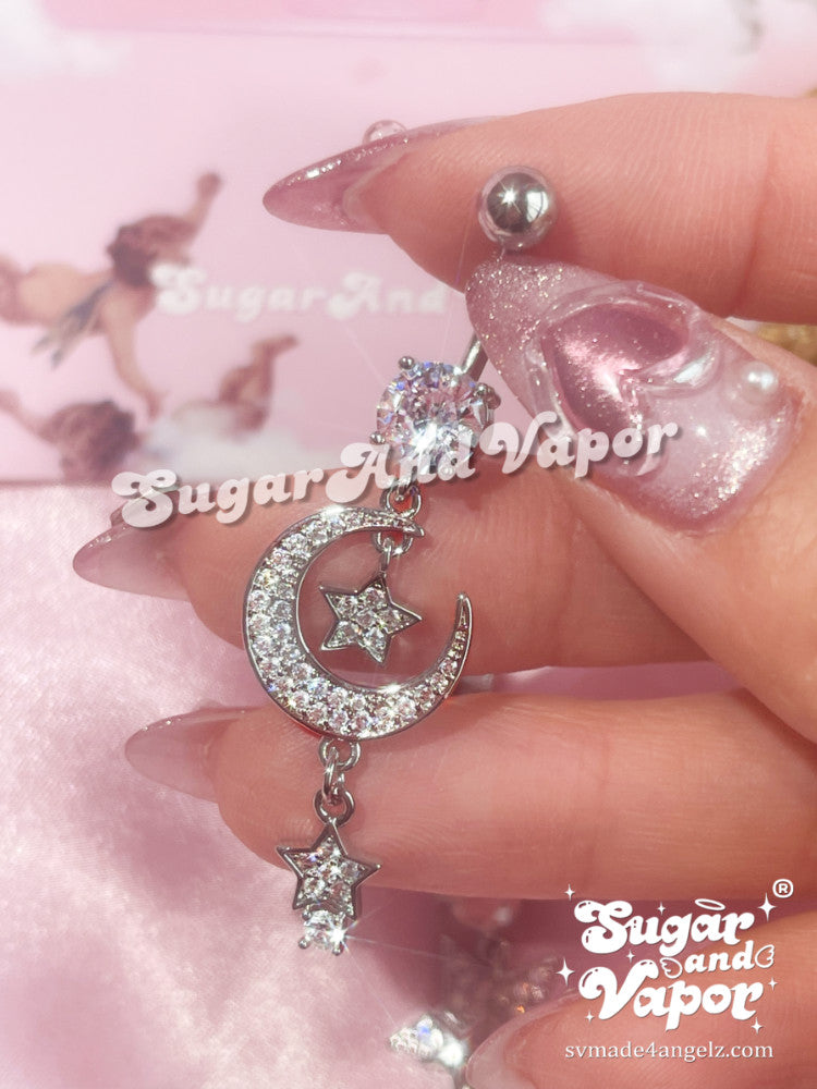 Moon&Star Tassels Belly Ring 2 Pieces Set-Belly Ring-SugarAndVapor
