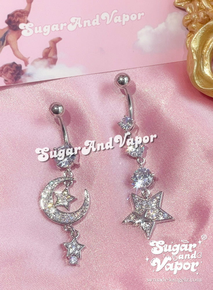Moon&Star Tassels Belly Ring 2 Pieces Set-Belly Ring-SugarAndVapor