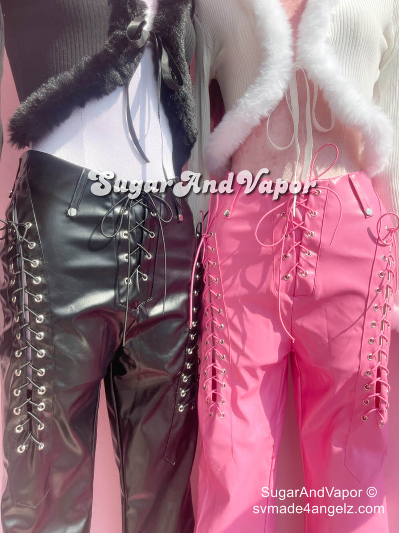 Natalia Y2K Leather Lace-up Pants-Pants-SugarAndVapor