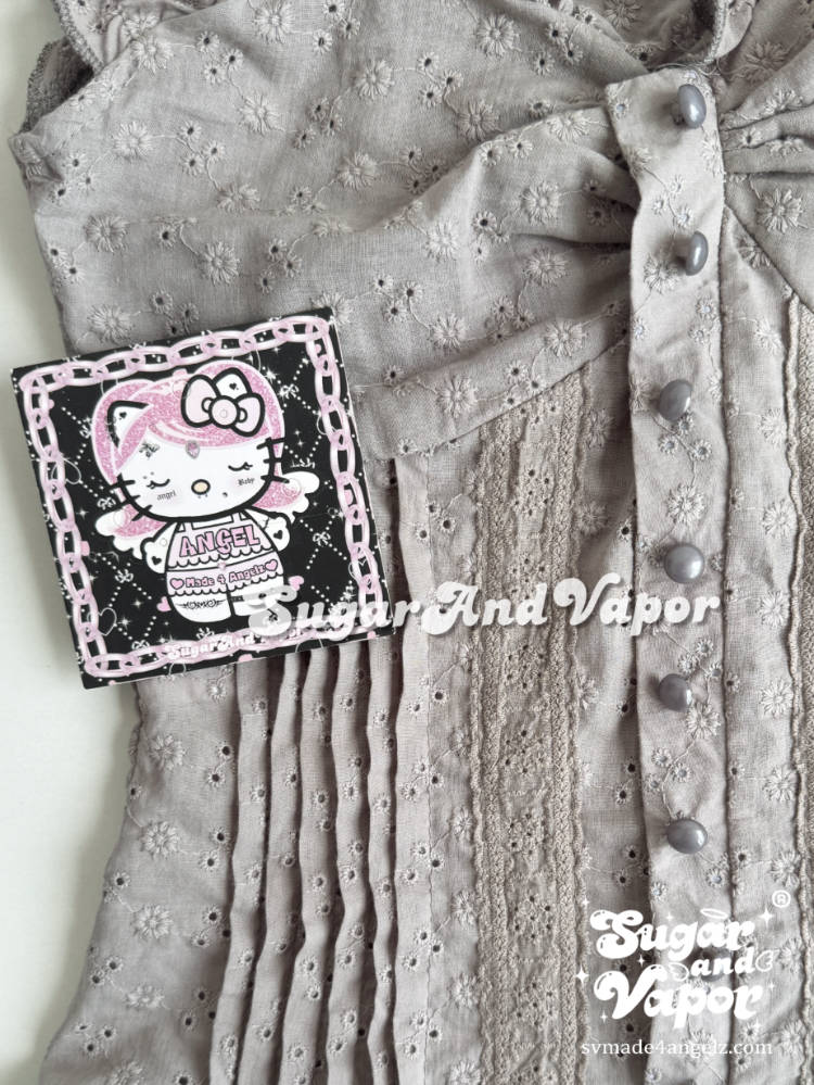Oveline Shadow Grey Eyelet Ruffle Blouse Top-TOPS-SugarAndVapor