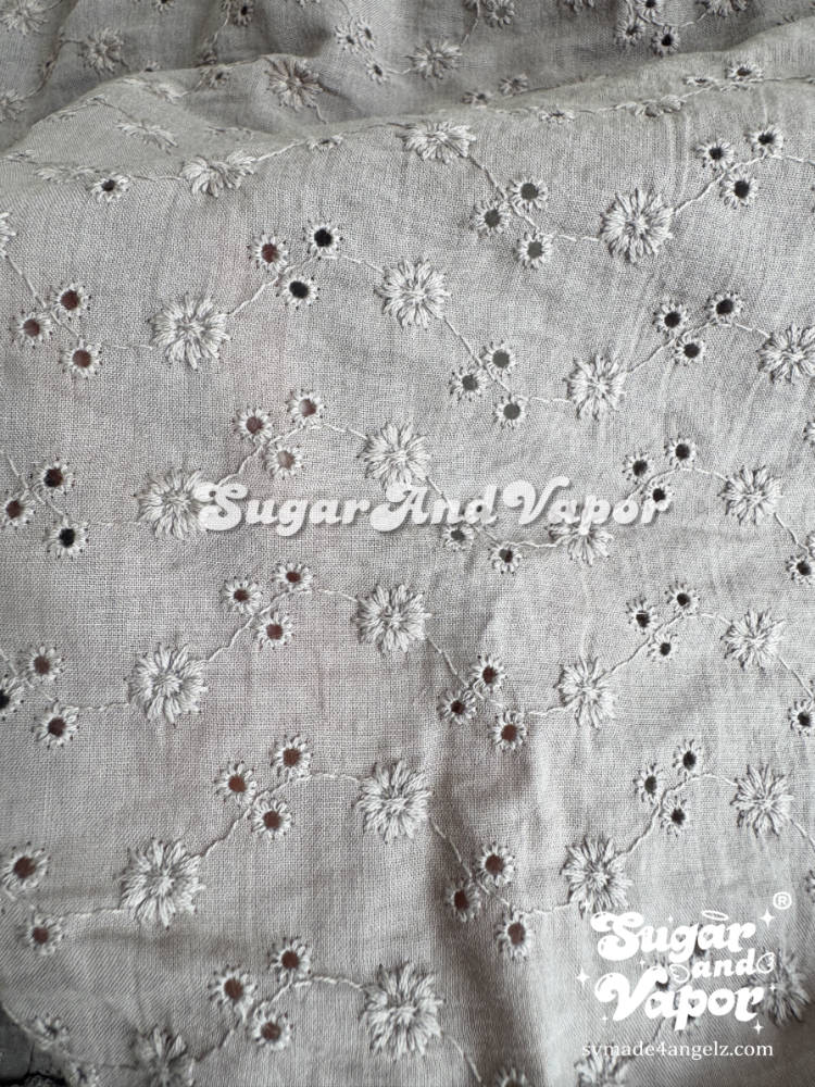 Oveline Shadow Grey Eyelet Ruffle Blouse Top-TOPS-SugarAndVapor