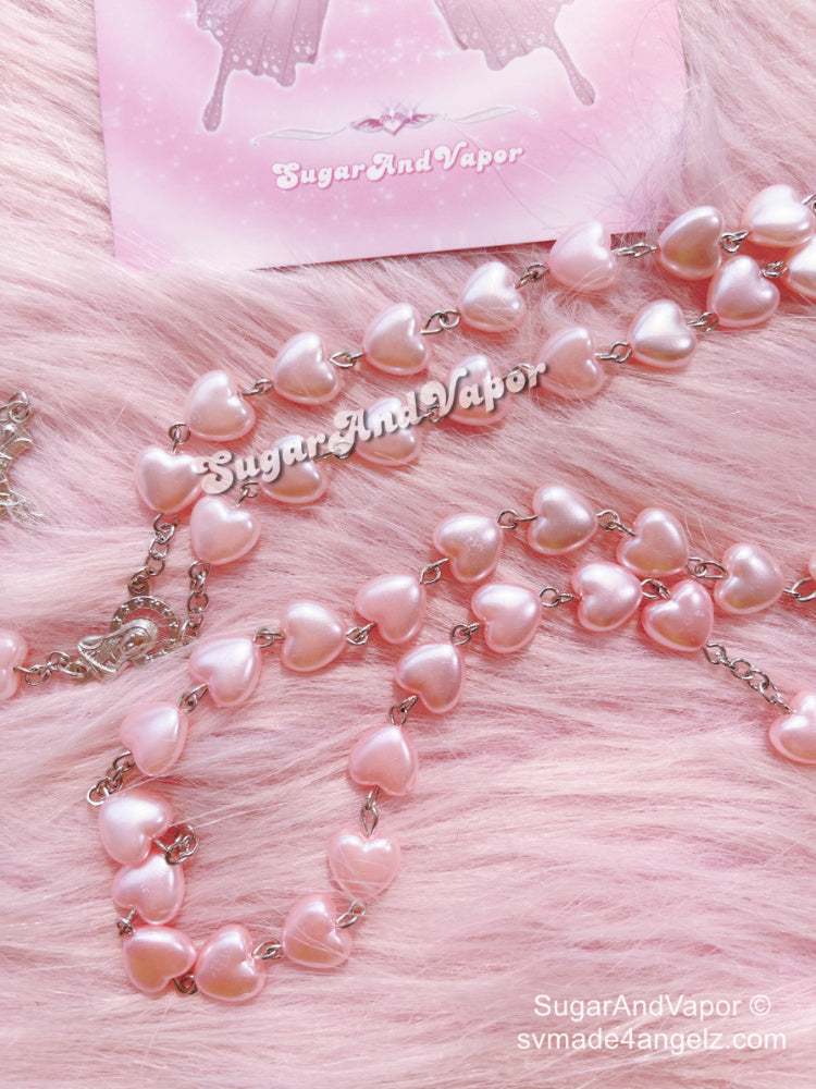 Prayer Pink Heart Chain Cross Necklace-NECKLACES-SugarAndVapor
