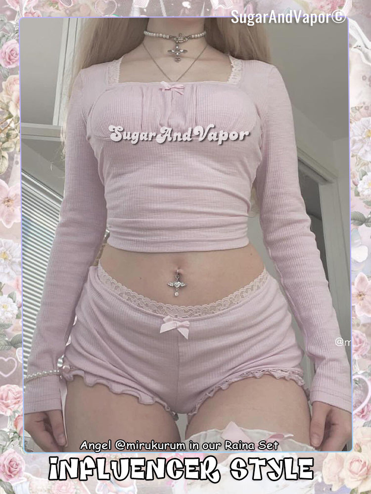 (Pre-order)Raina Lavender Pink Girly Top + Shorts Set-TOPS-SugarAndVapor