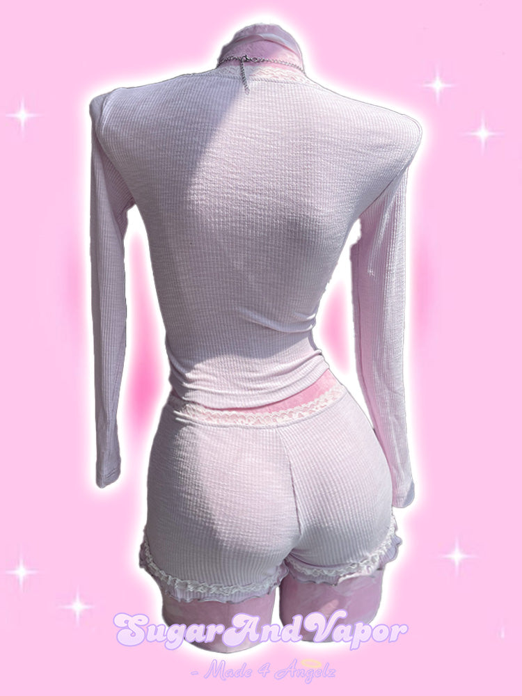 Raina Lilac-Pink Girly Long Sleeve Top + Shorts Set-TOPS-SugarAndVapor