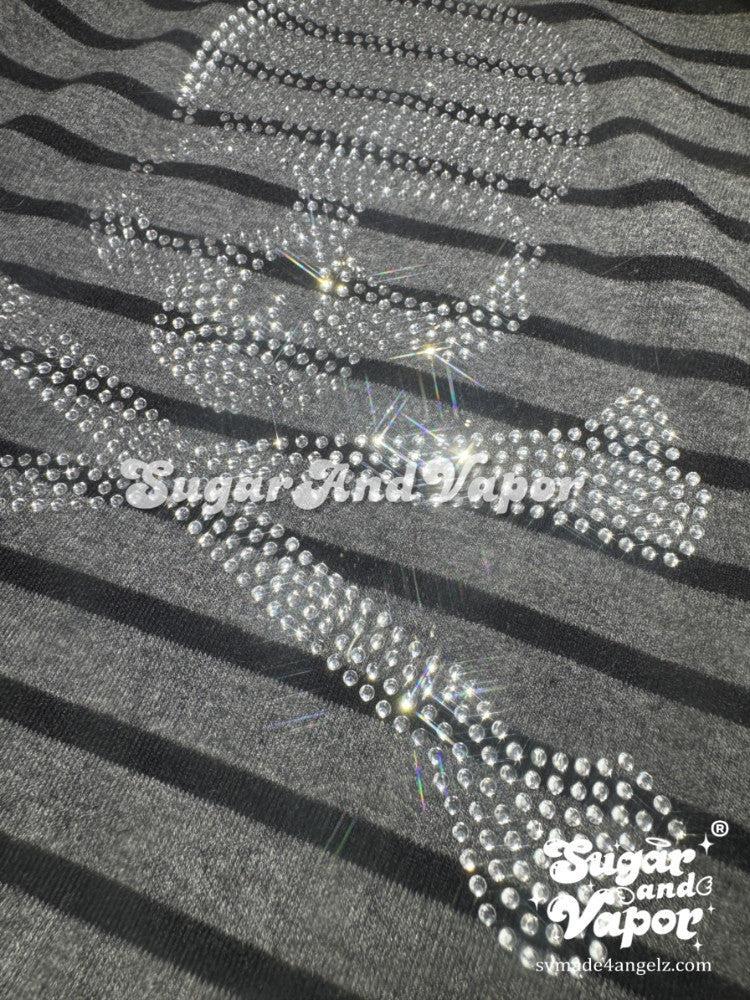 Ravyne Bling Skull Stripes Top (Short Sleeve ver.)-TOPS-SugarAndVapor