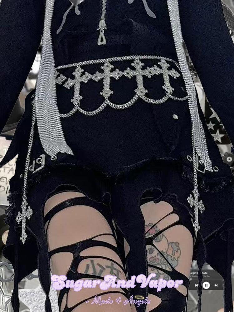 Roxanne Gothic Cross Drape Belly Chains-BELTS-SugarAndVapor