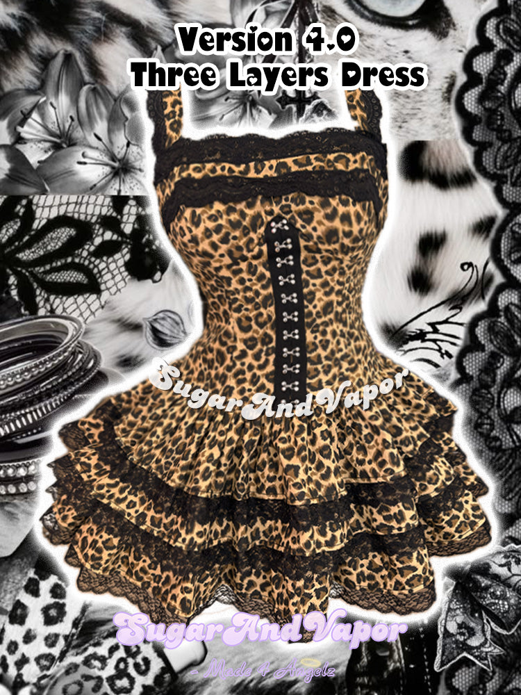 (Pre-order)Grunge Doll Cotton Leopard Lace Edition Flared Dress 4.0 (Three Layered Dress)