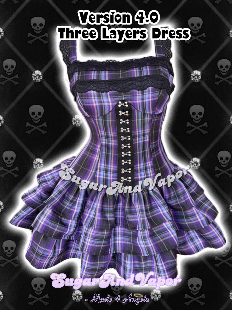 (Coming soon)Grunge Doll Purple Plaid Flared Dress 4.0 (Three Layered Dress)