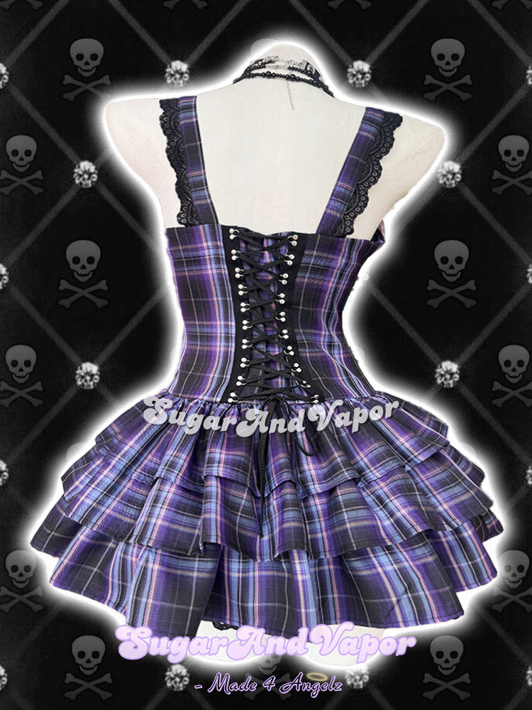 (Coming soon)Grunge Doll Purple Plaid Flared Dress 4.0 (Three Layered Dress)