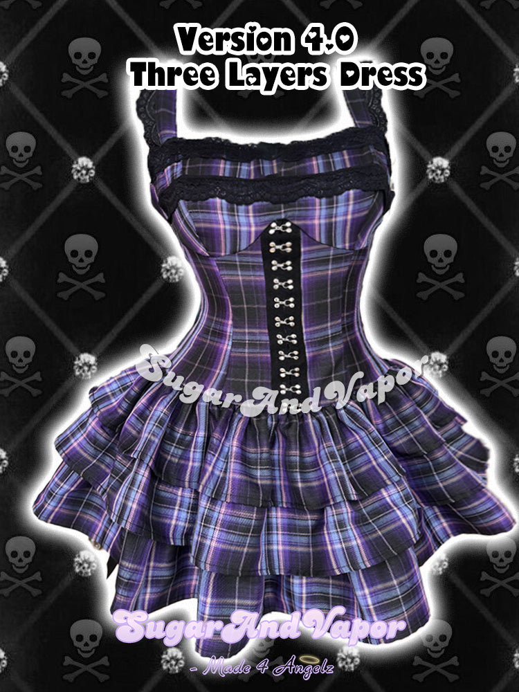 (Coming soon)Grunge Doll Purple Plaid Flared Dress 4.0 (Three Layered Dress)