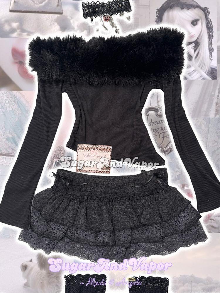 Elowen Ash Doll Grey Dark Coquette Lace Mini Skirt-Skirts-SugarAndVapor