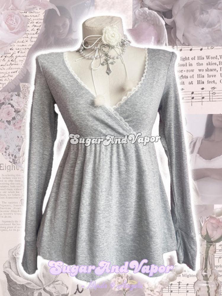 Elva Lace Trim BabyDoll Long Sleeve Top-TOPS-SugarAndVapor