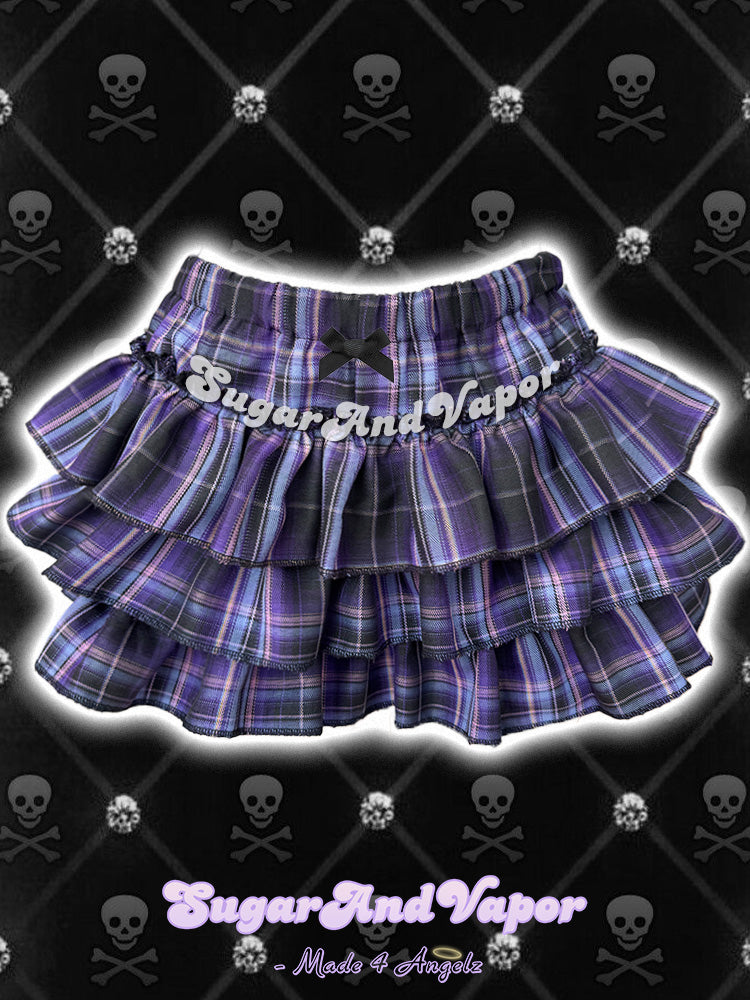 (Pre-order) Morgana Purple Plaid Flare Layered Skort