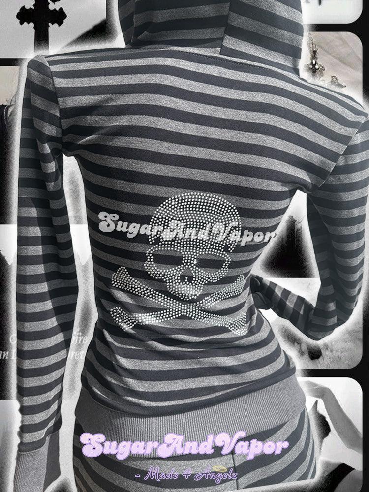 Tasha Grunge Stripes Bling Skull Cotton Hoodie Top & Pants-TOPS-SugarAndVapor